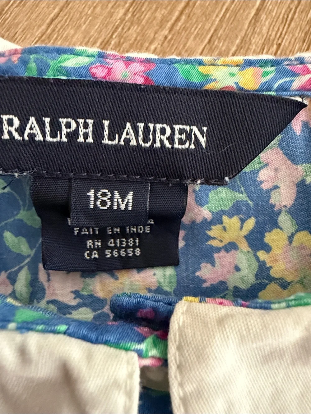 Ralph Lauren Blue Floral Baby Bubble Romper with White Peter Pan Collar